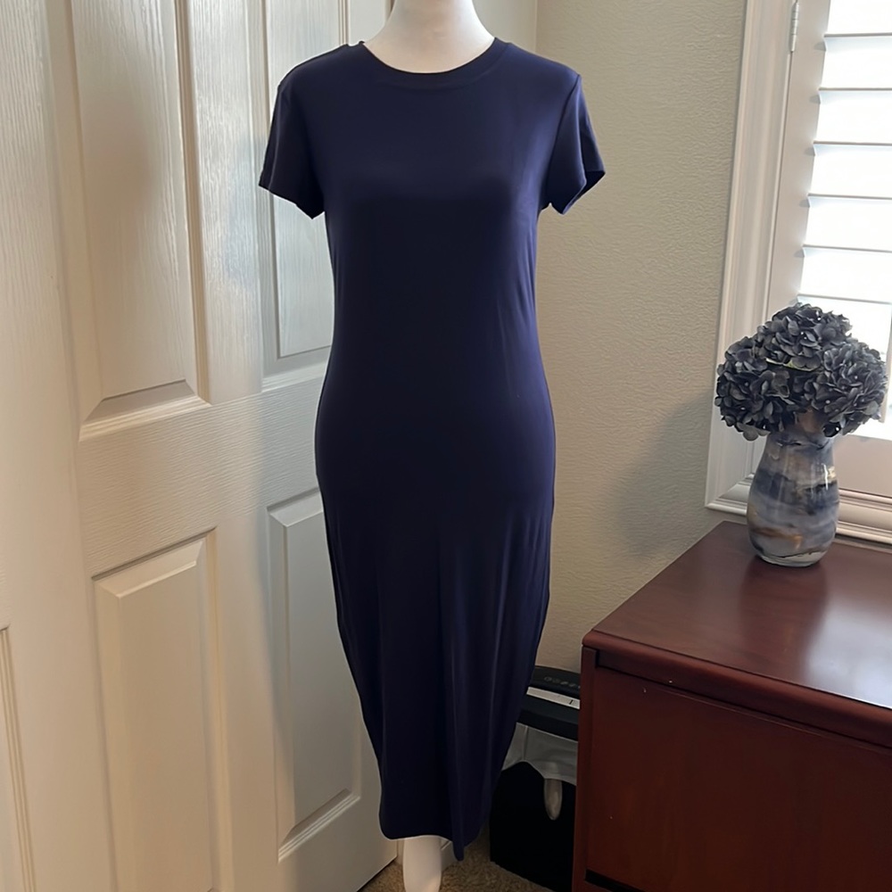 Amazon Women’s Navy Short Sleeve Crew Neck Midi Dress Size Small NWOT - Picture 3 of 10